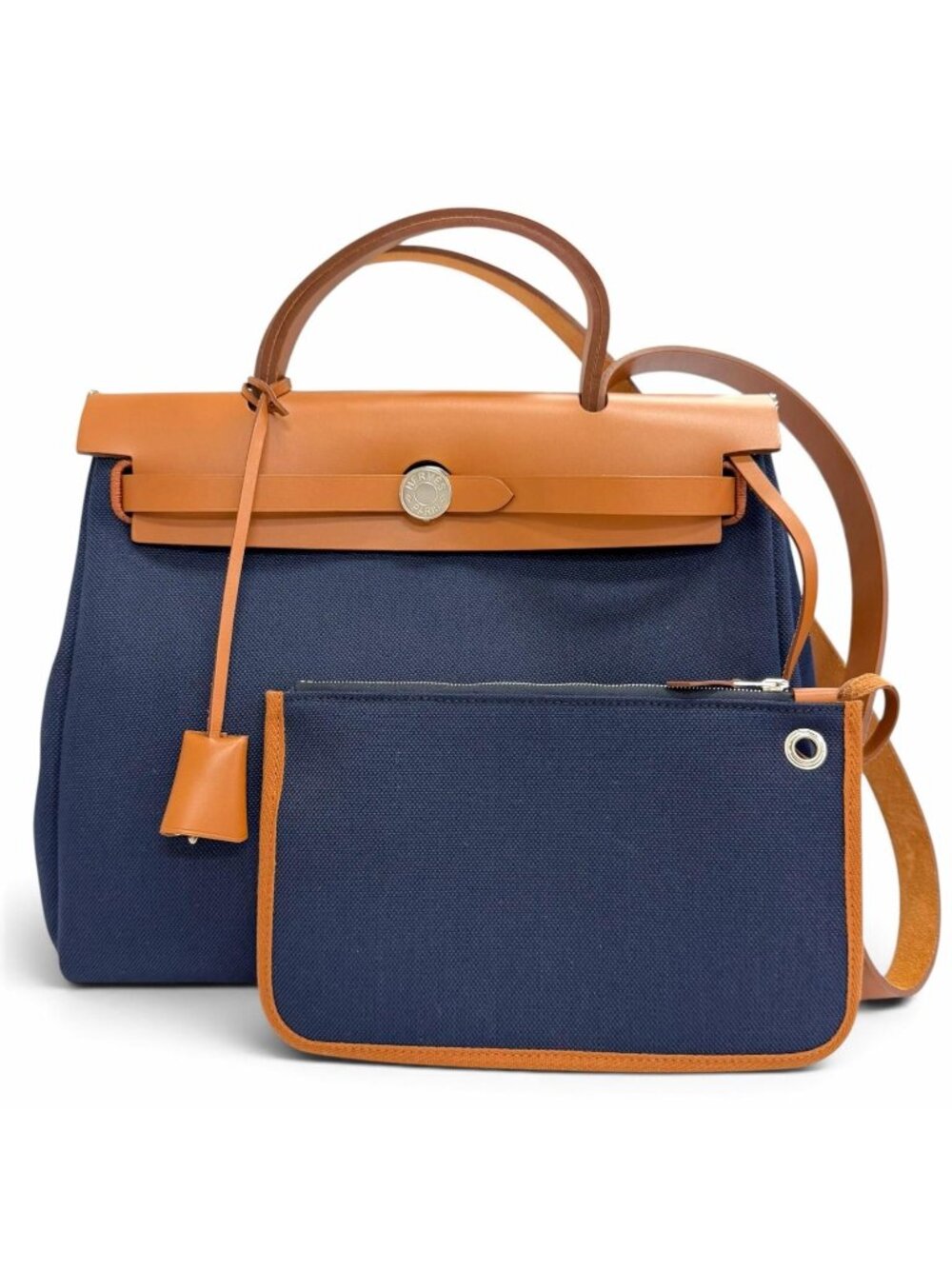 Hermes Herbag Zip 31 PM Toile Hunter Blue Marine Silver 2-Way Handbag